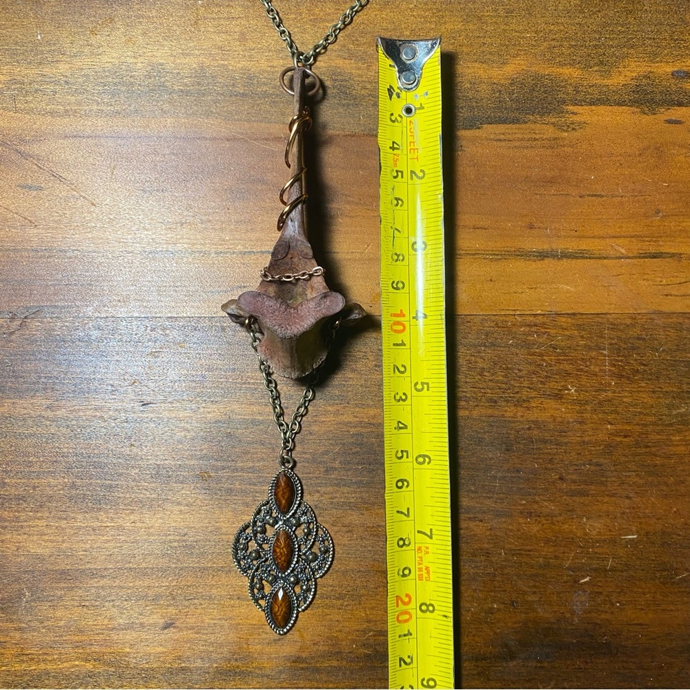 Dyed Deer Vertebrae Bone Copper Wire Brass Chain Necklace - Picture 10 of 12
